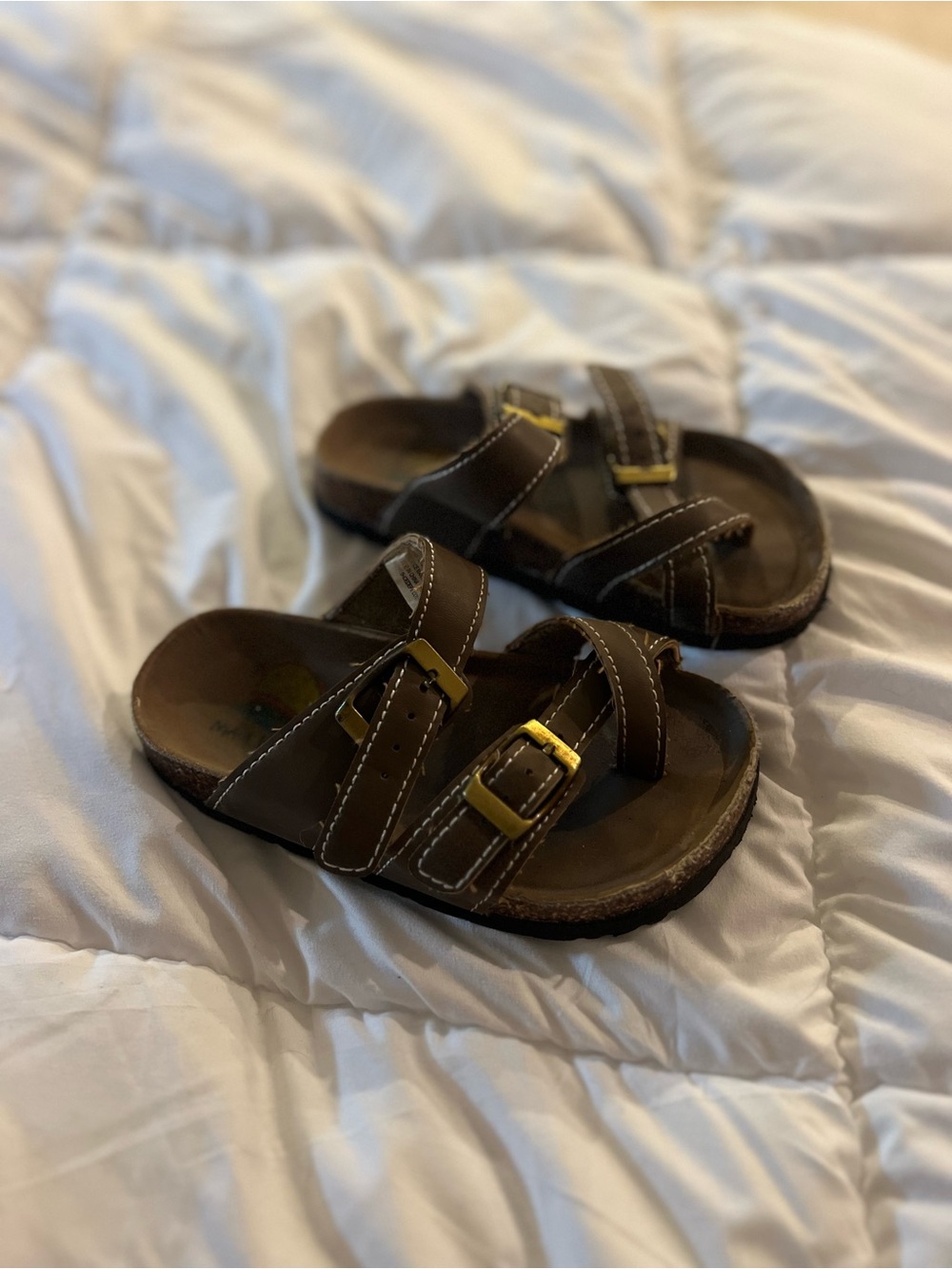 Maui Island Brown Double-Buckle Slide Sandals